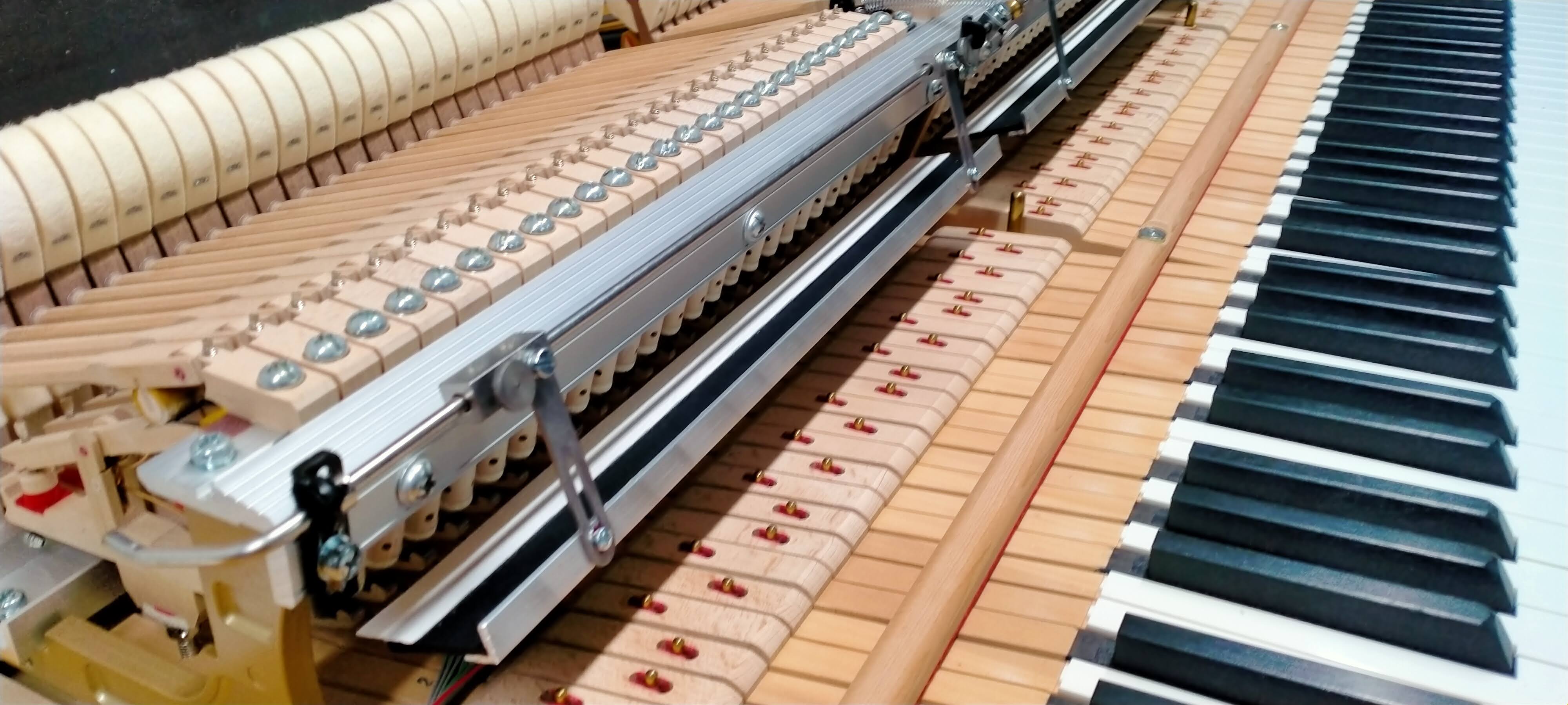 Detalle del mecanismo de teclas con sistema silenciador instalado